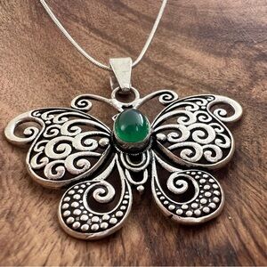 925 Sterling silver Butterfly Green Onyx necklace Gemstone womens Jewelry